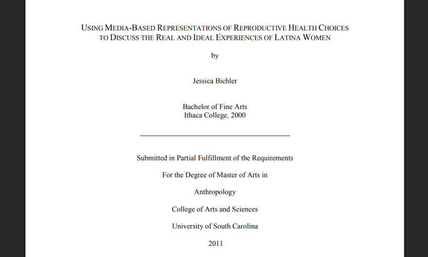 Cover page of Jessica Bichler's 2011 Master's Thesis at University of South Carolina