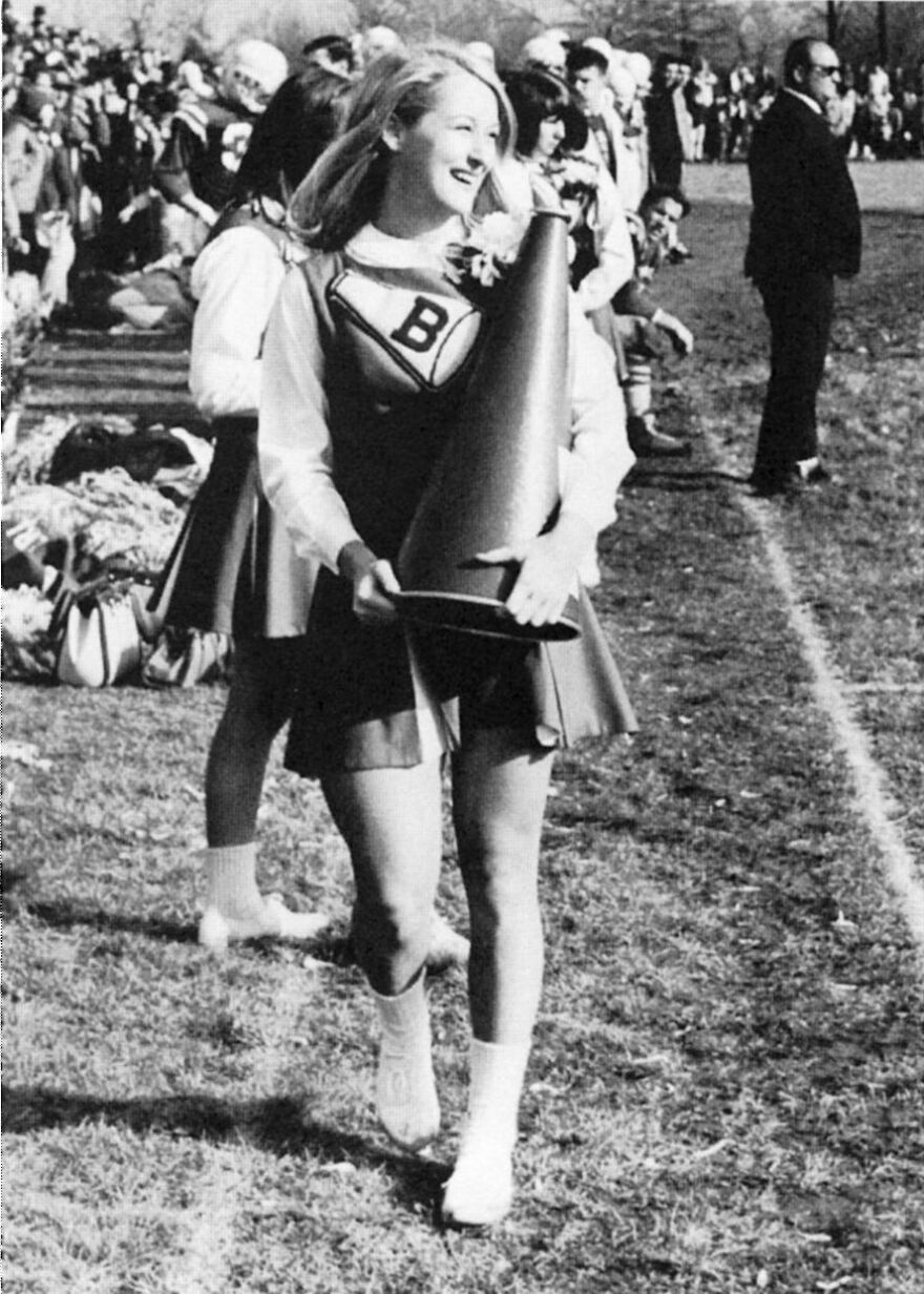 In high school, Streep was one of the "cheeries." In the yearbook she was immortalized as: "Pretty blonde ... vivacious cheerleader ... our homecoming queen ... Many talents ... Where the boys are."