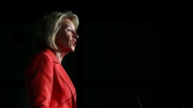 Education Secretary Betsy DeVos speaks Thursday, Sept. 7, 2017, at George Mason University Arlington, Va., campus. DeVos on declared that "the era of 'rule by letter' is over" as she announced plans to change the way colleges and university handle allegations of sexual violence on campus.  (AP Photo/Jacquelyn Martin)