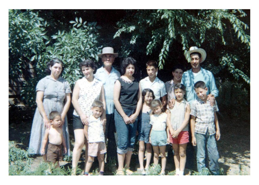 The Gallegos family on their homestead next to the Piedra River, near Arboles, Colorado, 1959.