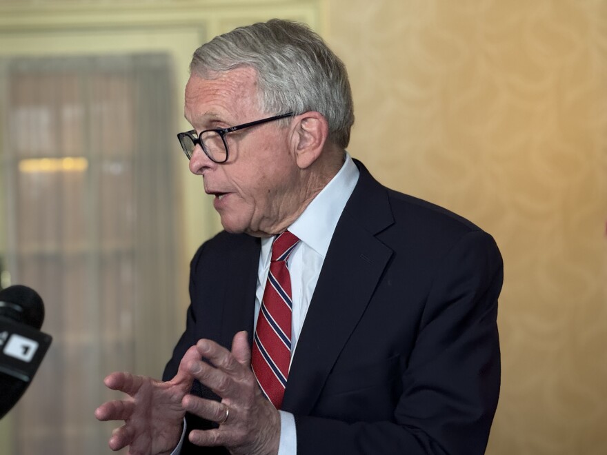 Governor Mike DeWine speaks to press about JobsOhio's new $300 million program to connect workers with new businesses.