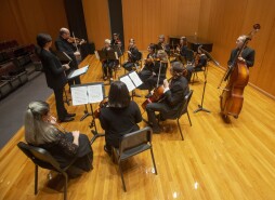 Dr. Leonid Yanovskiy, director of the UWF String Program, conducts the “Runge Strings” Orchestra as they rehearse for their upcoming performance at the University of West Florida.