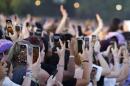 The crowd watches Olivia Rodrigo performing at British Summer Time Hyde Park, in London, on Friday, June 27, 2025. (Millie Turner/AP)