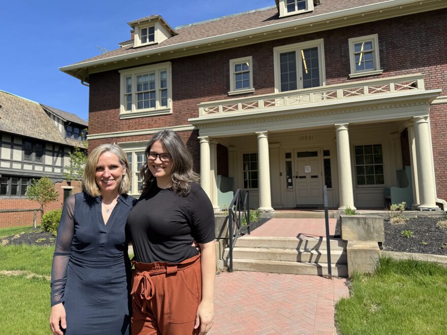 Kate Borders, left, president of University Circle, Inc., and Elise Yablonsky, UCI’s chief place management officer, recently discussed the new master plan for University Circle’s future as Cleveland’s cultural, educational and medical hub. They stood outside UCI’s newly renovated offices at 10831 Magnolia Drive.