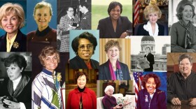 Paddock's 15 Indiana Trailblazers, top row: Becky Skillman, Virginia Blankenbaker, Margaret Prickett, Pamela Carter, Suellen Reed, Marvella Bayh; middle row: Jill Long Thompson, Jill Ruckleshaus, Susan Brooks, Earline Rogers, Virginia McCarty; bottom row: