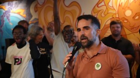 PJ Perez speaks to supporters during a Aug. 18, 2026, primary election night watch party.