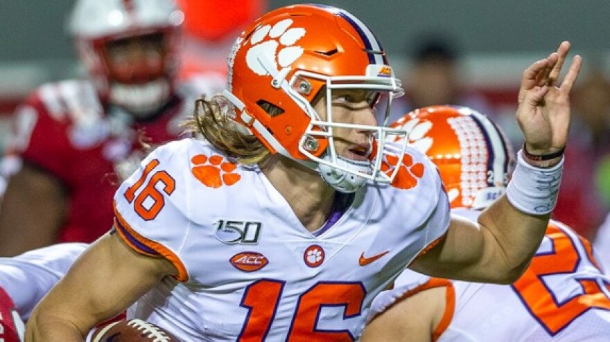 Trevor Lawrence playing for the Clemson Tigers during a game in 2019.