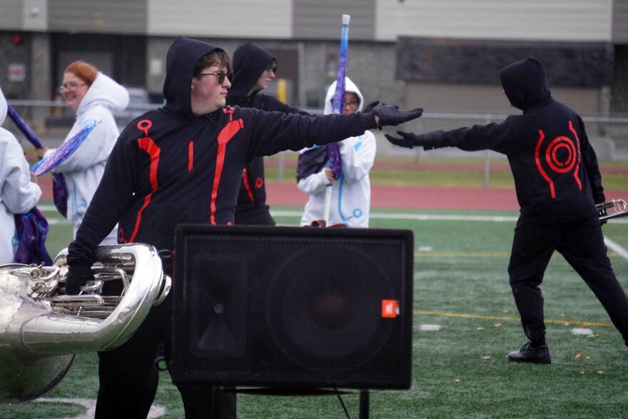 The Kenai Central High School Marching Band performs during the Kenai Marching Showcase at Ed Hollier Field in Kenai, Alaska, on Saturday, Oct. 3, 2026.