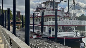 The Harriott II riverboat sits docked in Montgomery, Ala., on Tuesday, Aug. 8, 2023. A riverfront brawl occurred on Aug. 5 when a crew member was punched for trying to move a pontoon boat that was blocking the riverboat from docking. (AP Photo/Kim Chandler)