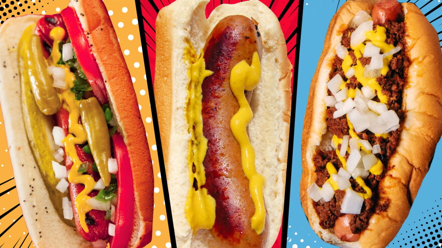 Chicago-style hot dog, Milwaukee bratwurst and Detroit coney dog.