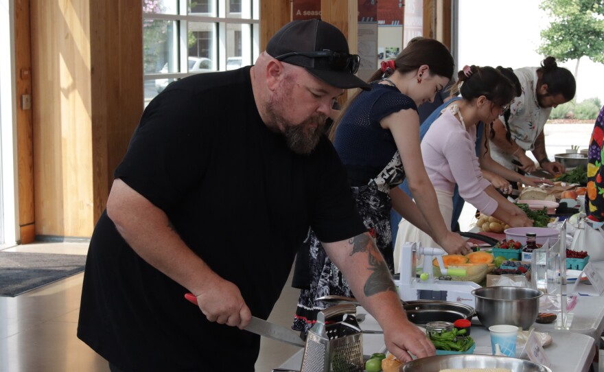 The winning dish, from John Lares, was fresh corn grits and oyster mushrooms seared in the style of scallops. It was topped with a tomatillo, garlic scrape, and radish salsa.