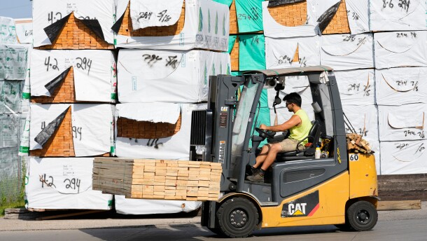 Canadian lumber products are shown at Gutherie Lumber Tuesday, Aug. 25, 2026, in Livonia, Mich.