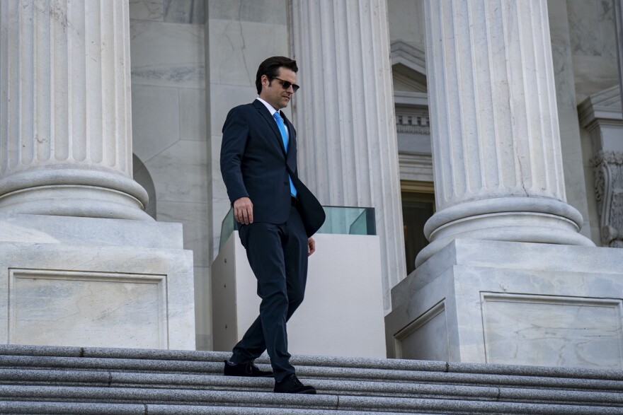 Rep. Matt Gaetz leaves after a vote on Capitol Hill in Washington