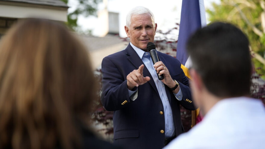 FILE - Former Vice President Mike Pence speaks to local residents during a meet and greet, Tuesday, May 23, 2023, in Des Moines, Iowa.