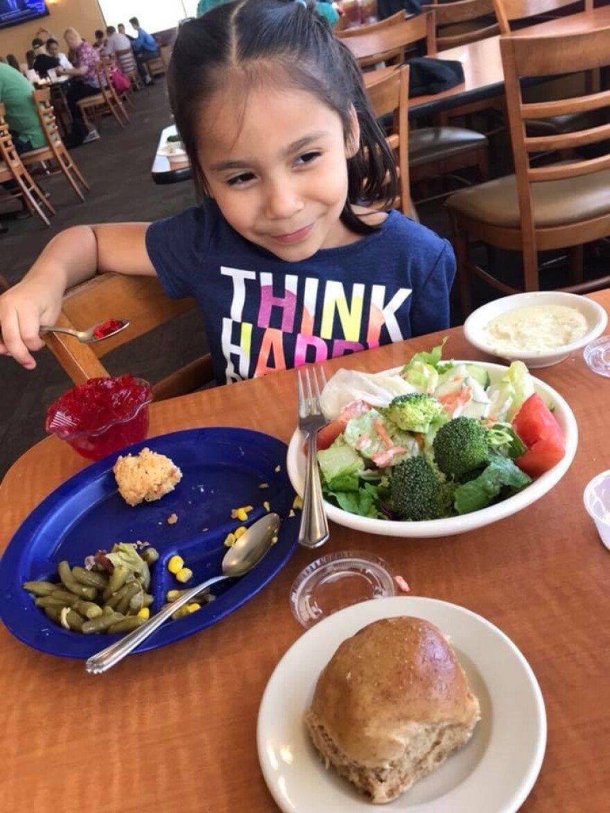 Elizabeth Botello's daughter enjoys her first trip to Luby's in 2018.