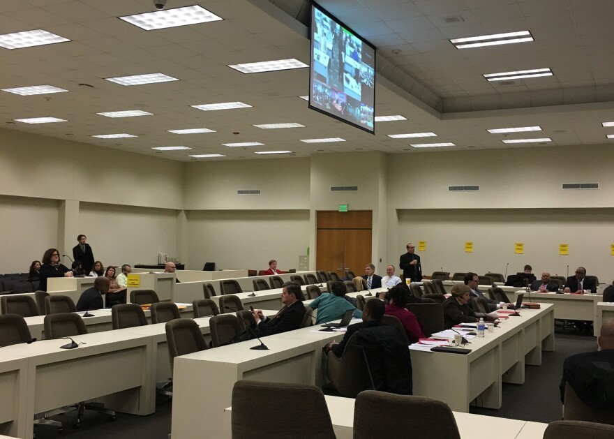 Photo: Jane Pinsky (far left) of the Coalition for Lobbying and Government Reform spoke before lawmakers in Raleigh. 