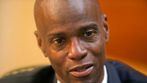 FILE - Haiti's President Jovenel Moise speaks during an interview at his home in Petion-Ville, a suburb of Port-au-Prince, Haiti, on Feb. 7, 2020. (AP Photo/Dieu Nalio Chery, File)