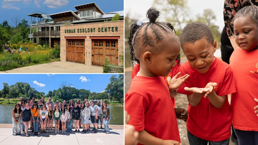 (Clockwise from top left) The UEC's Riverside Park branch, students on a field trip and the 2026 summer seasonal staff.