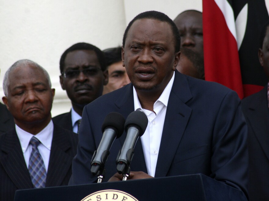 Kenyan President Uhuru Kenyatta speaks on Sunday about the Westgate shopping mall attack the day before. Kenyatta, who was elected in March, faces charges at the International Criminal Court and is scheduled to go on trial in November.