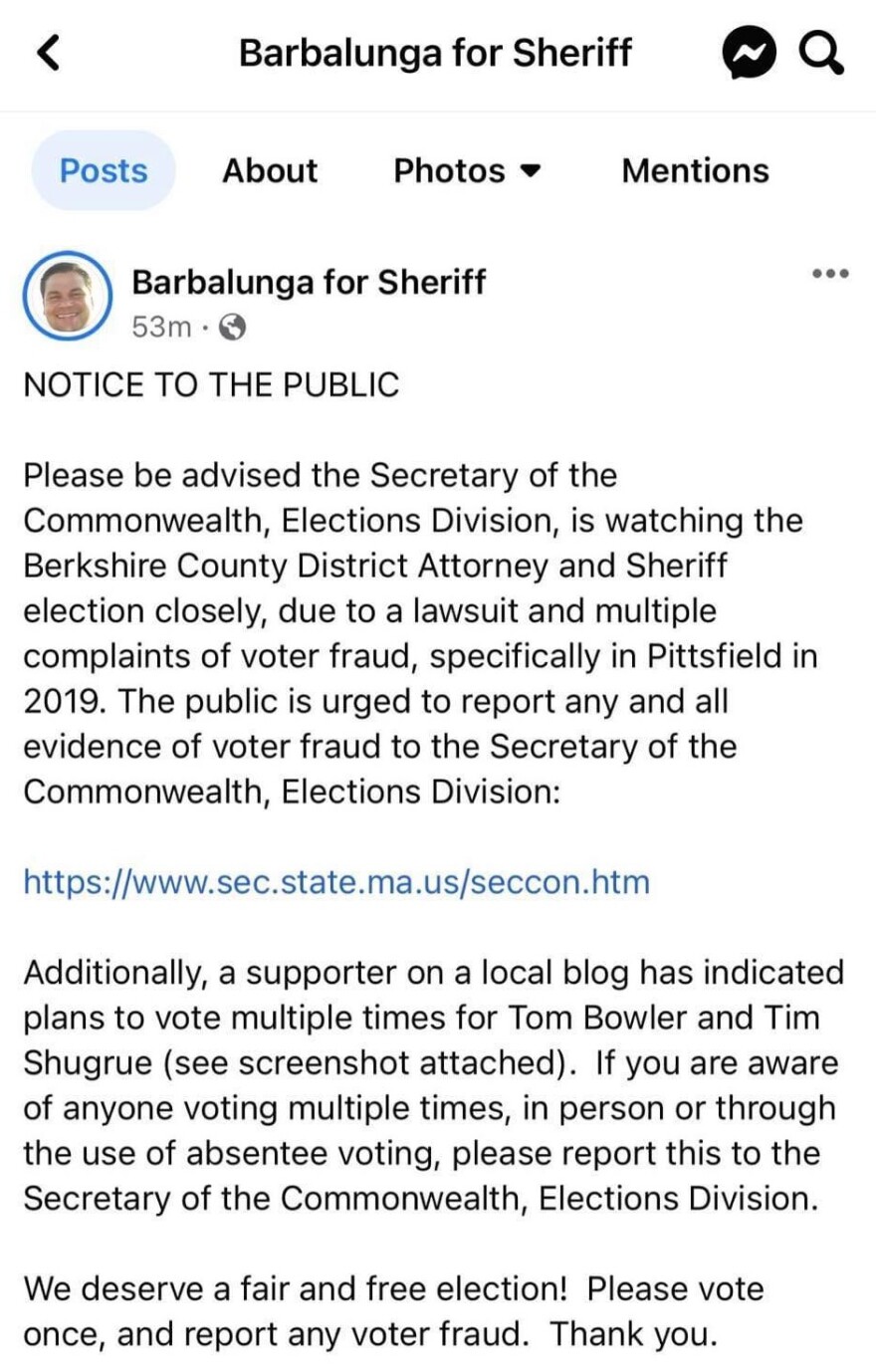 A screenshot of the since-deleted Barbalunga For Sheriff Facebook post that started the controversy.