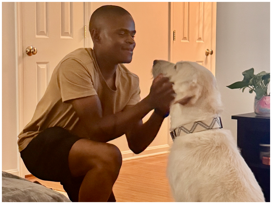 Marine Corps. Reserves Pfc. Samuel Compail of Massachusetts, with his dog Chopper. Fredericksburg resident Wendy Weldon is fostering Chopper during Compail’s deployment.