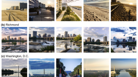 A series of AI-generated images from Virginia Beach, Richmond, and Washington, D.C. These images are closer to the cities they are supposed to represent, though some details are still wrong.