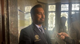 Jackson County Legislative Chair Manny Abarca speaks to media after a closed-door session he called to discuss allegations of bribery.