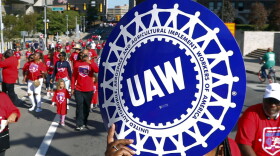 United Auto Workers members walk in the Labor Day parade in Detroit, Sept. 2, 2019. Members of the United Auto Workers union appeared on Thursday, Dec. 1, 2022, to favor replacing many of their current leaders in an election that stemmed from a federal bribery and embezzlement scandal involving former union officials.
