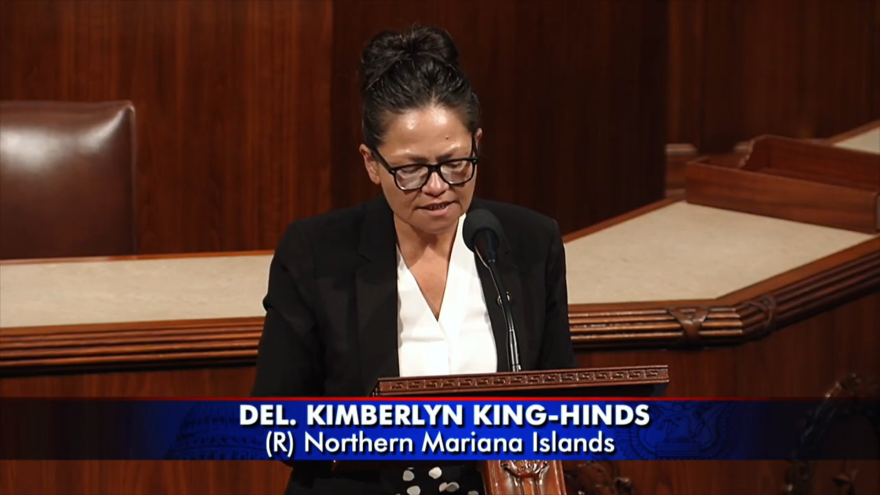 Kimberlyn King‑Hinds, the CNMI’s delegate to Congress, speaks during House floor proceedings on May 14.