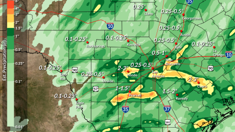National Weather Service map shows rainfall totals from Friday through Monday morning for San Antonio area