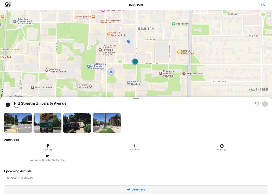 A map showing the city of Columbia and a bus traveling along its route.