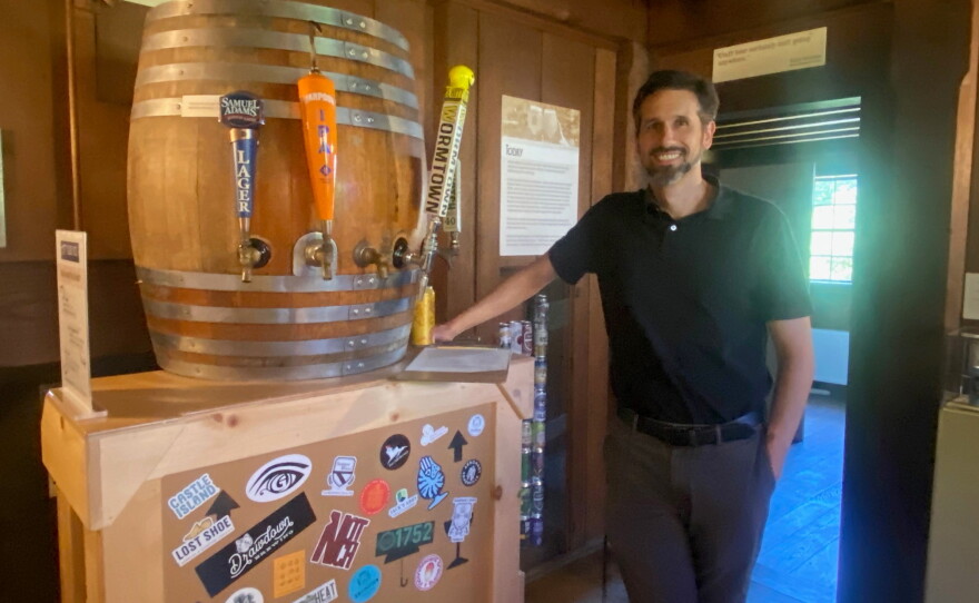 Curator Ray Radigan at the exhibit "Brewing Massachusetts: How Beer Shaped the Baystate" in Deerfield.