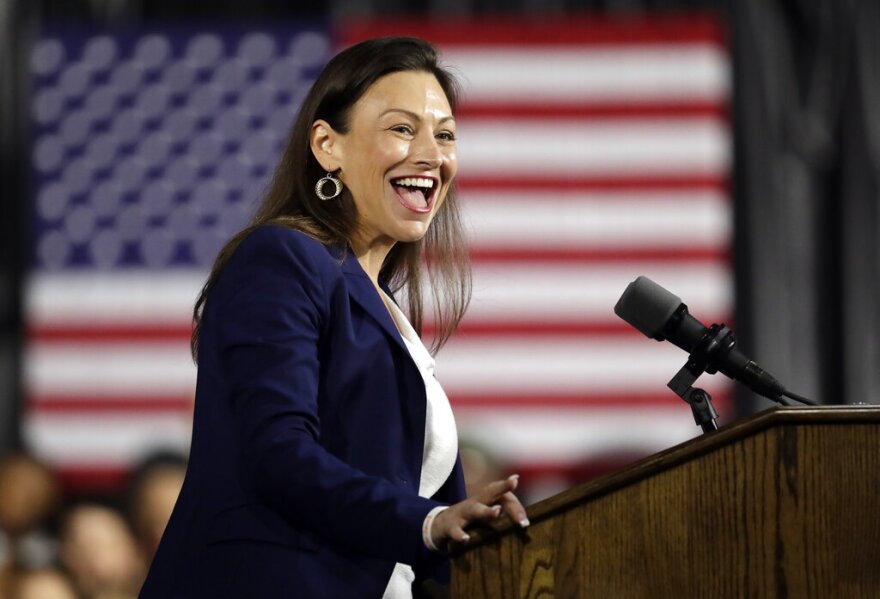 FILE- In this Nov. 2, 2019, Nikki Fried, Democratic candidate for Florida Commissioner of Agriculture, speaks during a campaign rally, in Miami. Fried, the only Democrat currently holding statewide office, has teased a June 1 date to publicly announce whether she will run for Florida governor. (AP Photo/Lynne Sladky, File)