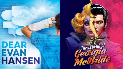 Side-by-side posters of Clear Space Theatre's plays Dear Evan Hansen and The Legend of Georgia McBride