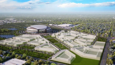 A conceptual image of a domed Chicago Bears stadium in Arlington Heights.