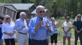 President Joe Biden speaking after meeting with flood survivors and surveying damage in eastern Kentucky