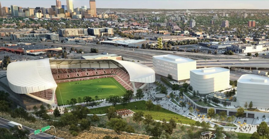 An model and design of a proposed new soccer stadium is shown.