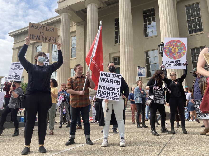 Abortion rights protesters in downtown Louisville on May 4, 2020.