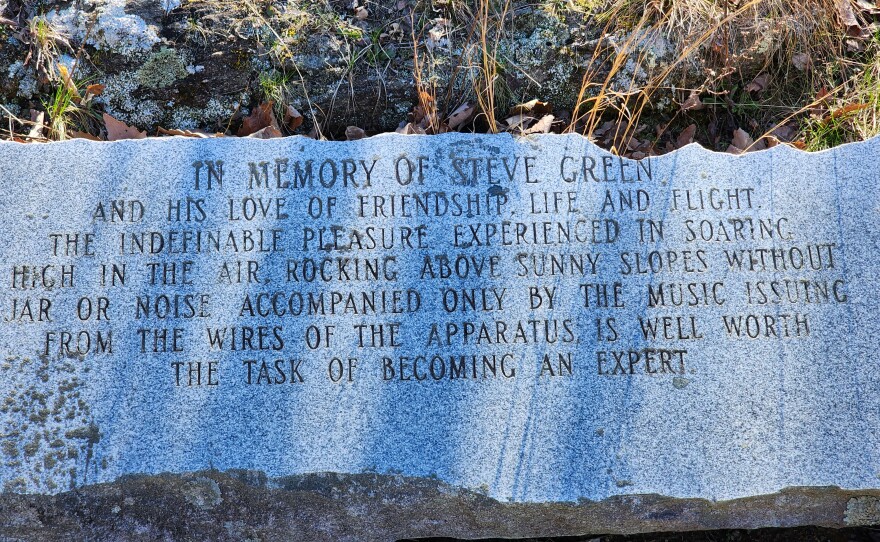 Memorial for hang glider, Steve Green, on Hibriten Mountain in North Carolina.