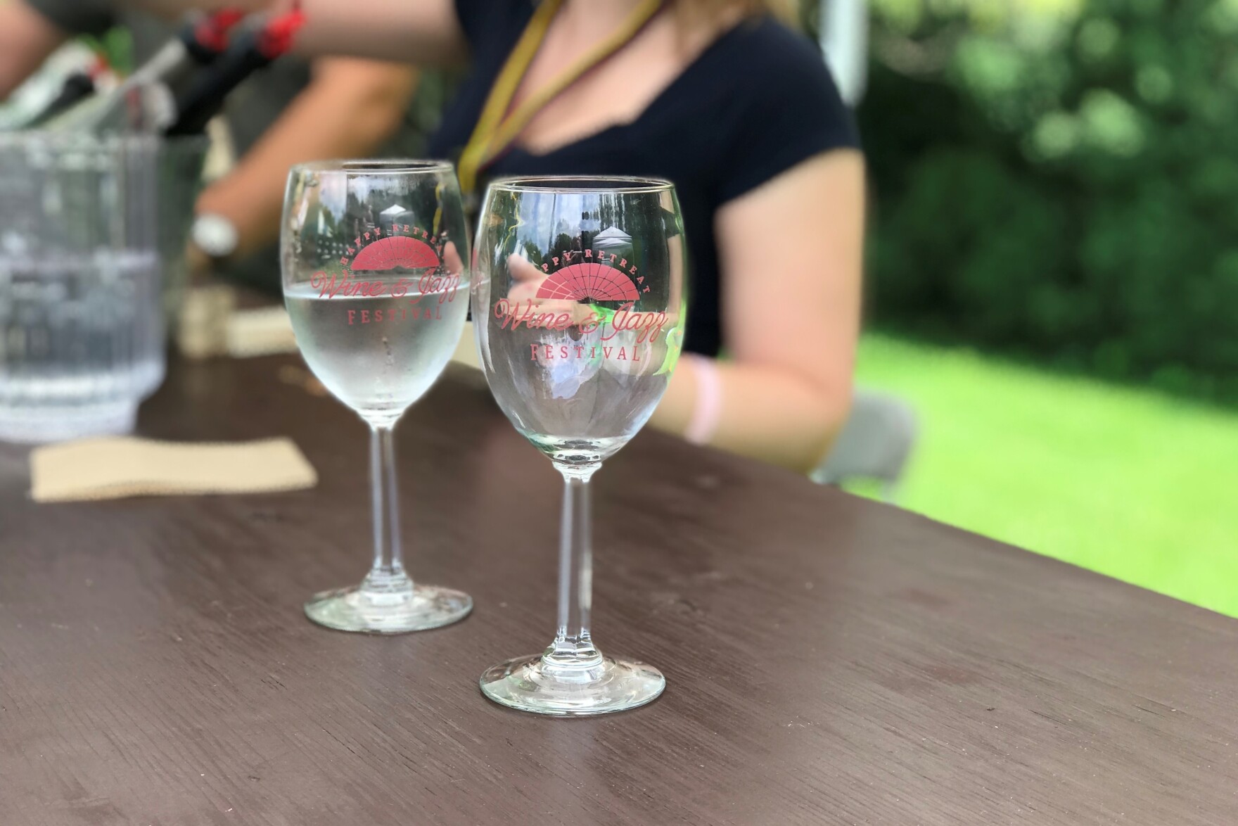 Glasses given to attendees of the Happy Retreat Wine & Jazz Festival on June 9, 2018.