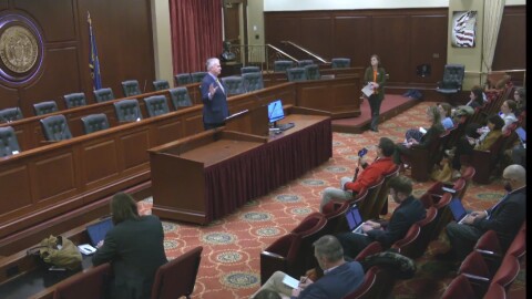 Idaho Gov. Brad Little talks with reporters at a pre-legislative preview session at the Statehouse.