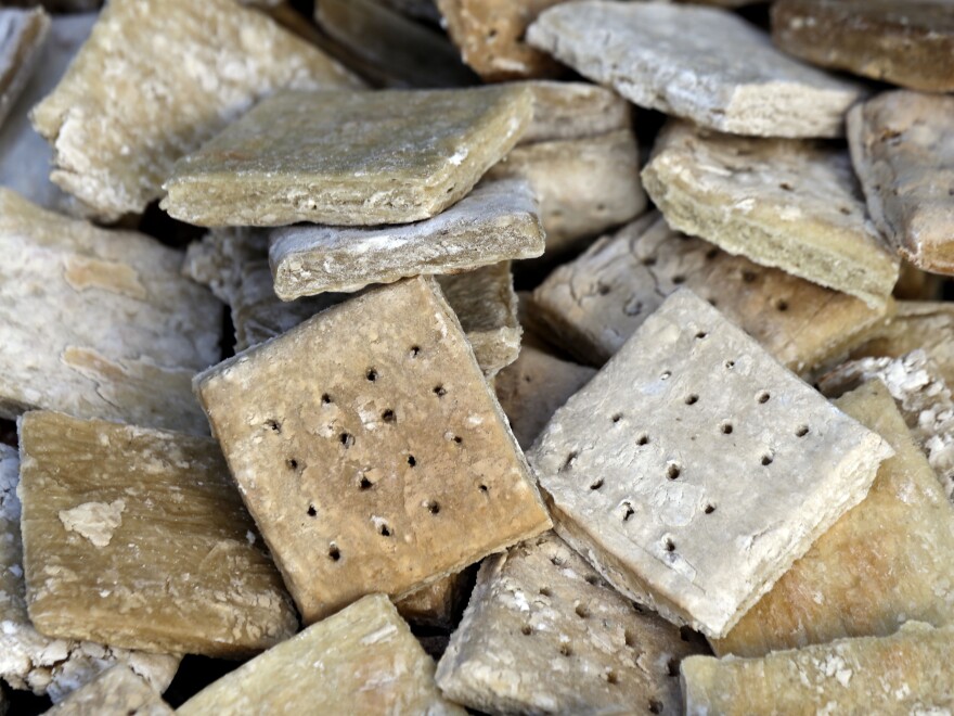 Hardtack was made to last — not to taste good. Here's a re-created ration at Bushey Farm in Gettysburg, Pa.