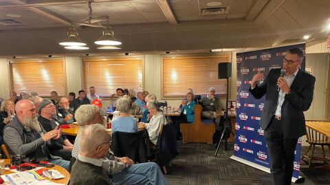 Republican candidate for governor Randy Feenstra spoke at a meeting of the Westside Conservative Club in Urbandale on April 8.
