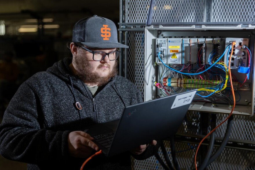 A student practices skills in ISU's cybersecurity program.