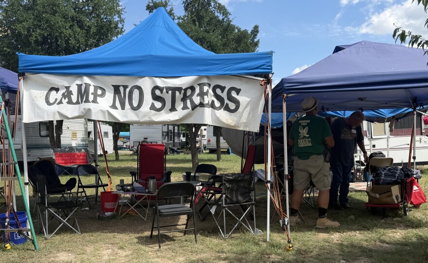 Camp No Stress is one of many named campsites at the Kerrville Folk Festival, a longtime tradition among festivalgoers.
