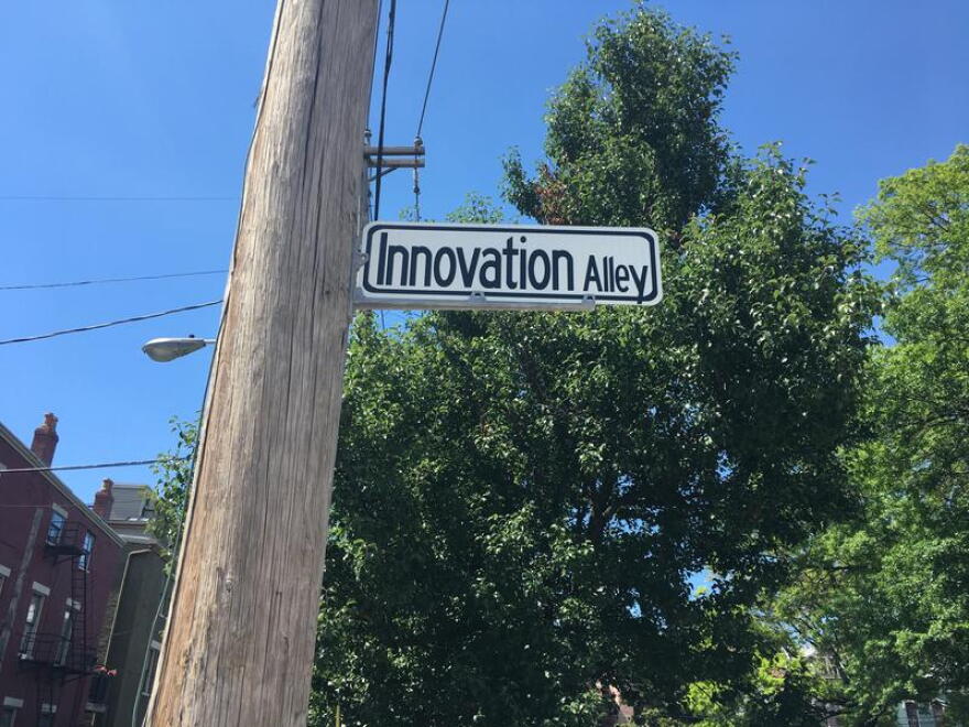 Innovation Alley stretches east-west between Russell and Washington streets a half-block north of Pike Street.