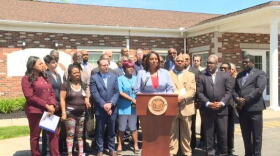 New York Attorney General Letitia James, center, in Utica. TOM MAGNARELLI / WRVO PUBLIC MEDIA