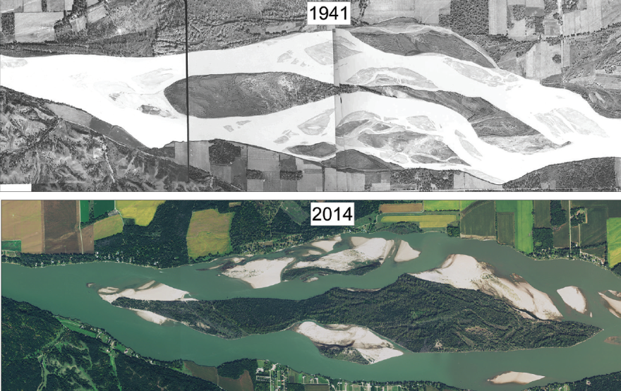 Photos of the Missouri River near Goat Island from 1941 and 2014