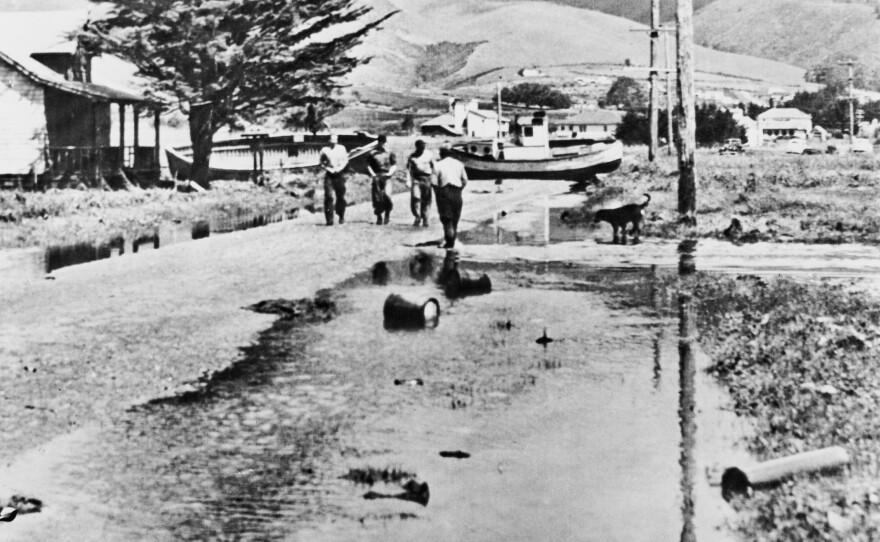 The big 1946 rupture in the fault near the Aleutians also sent a tsunami to Central California, in a glancing blow. The large wave swept boats inland, where they blocked roadways in tiny Princeton-by-the-Sea, a 35-mile drive south of San Francisco.