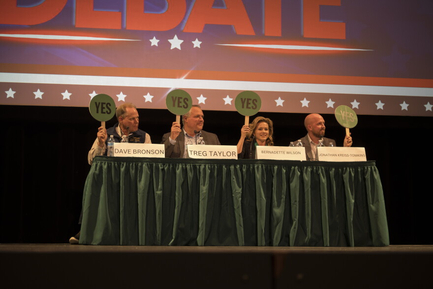 All four candidates said yes to supporting the Alaska Marine Highway System during a round of yes or no paddle questions during the Sept. 9 fisheries debate at the Gerald C. Wilson Auditorium in Kodiak.